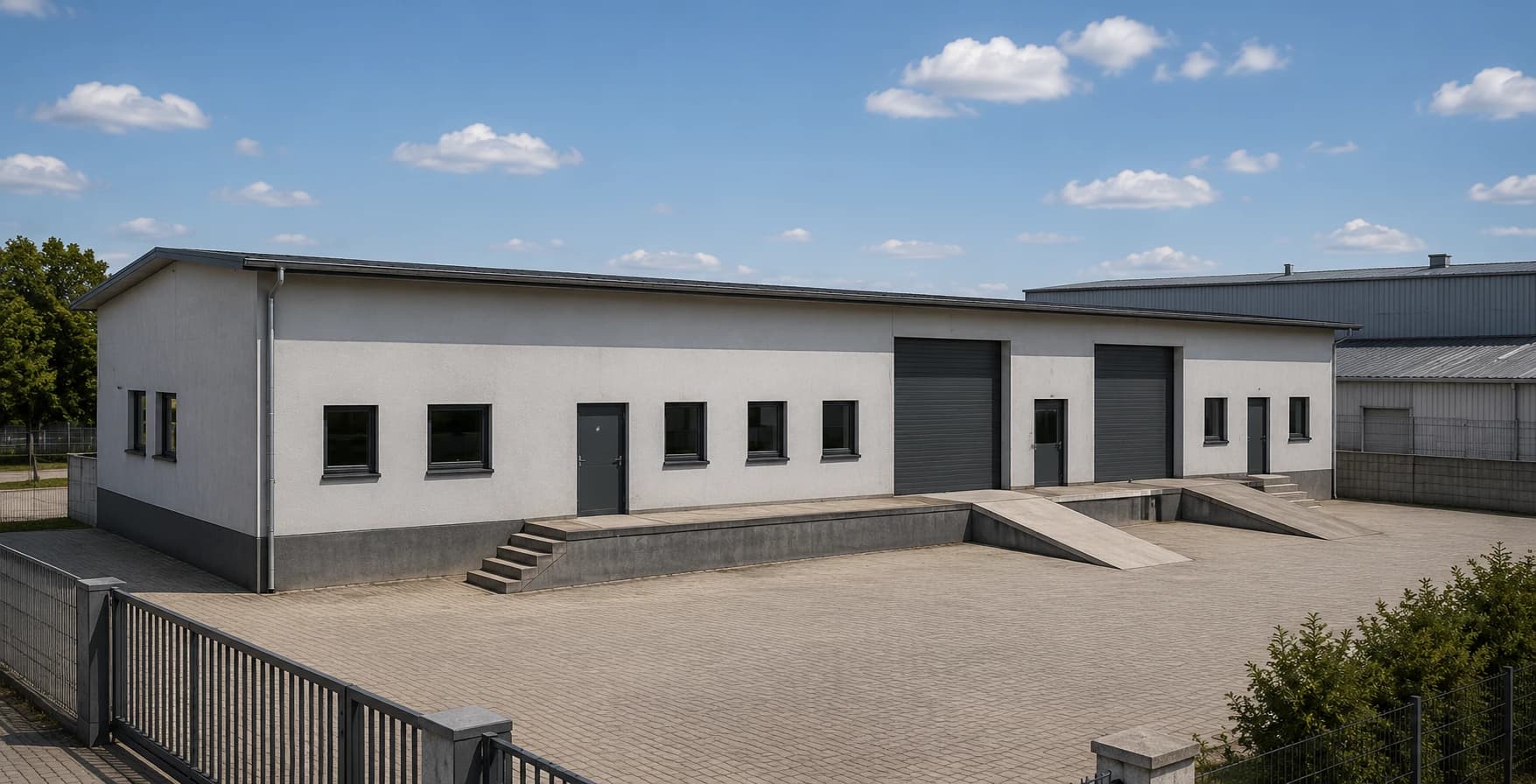 Neubau einer Werkstatthalle in Hanau — Außenperspektive