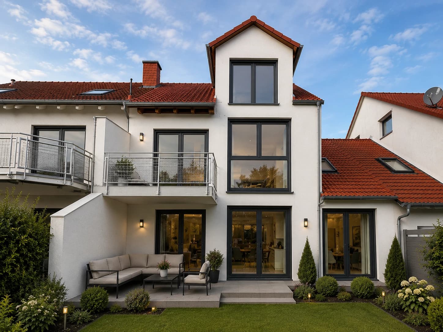 Neubau eines Reihenmittelhauses in Darmstadt — Gartenperspektive