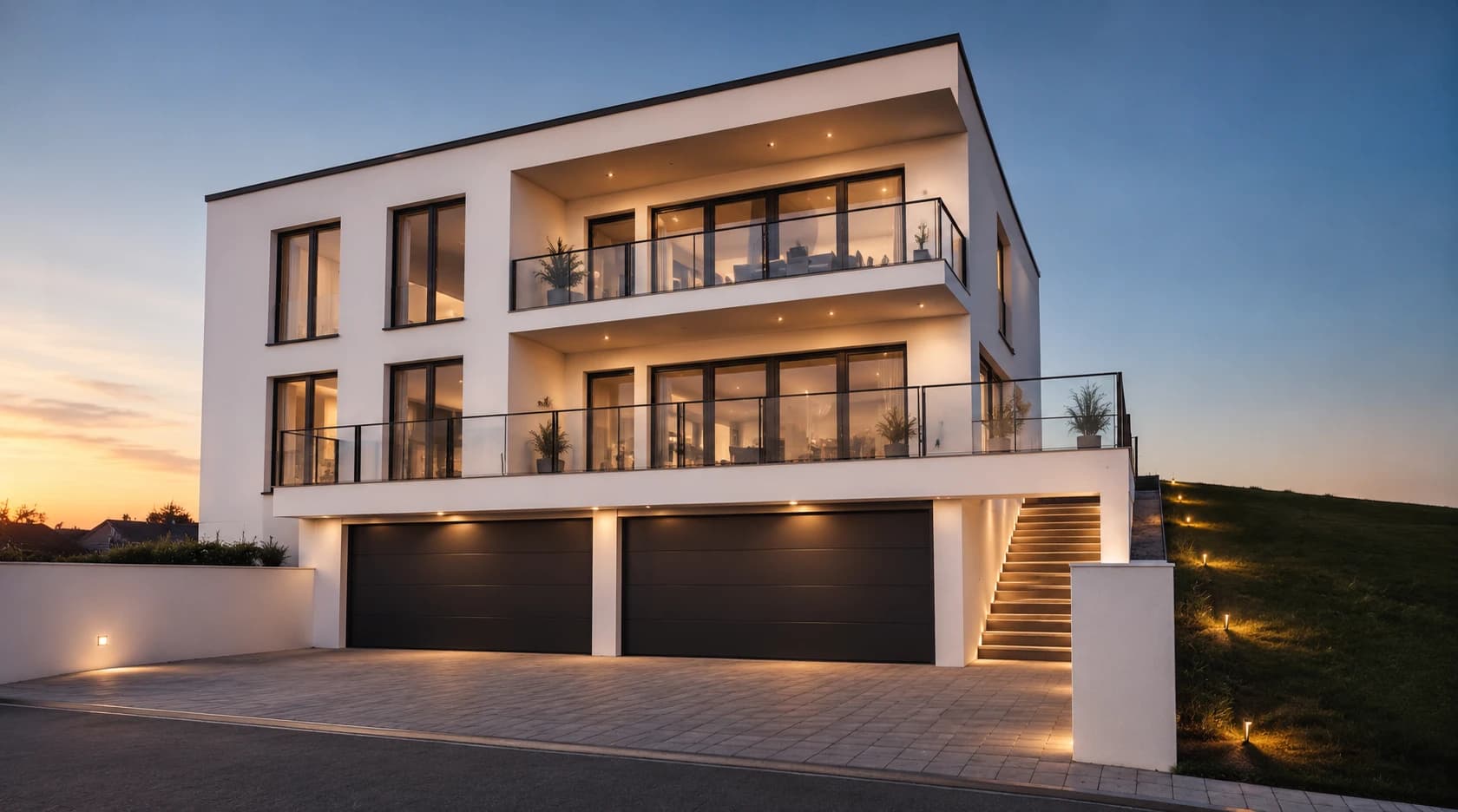 Neubau eines Zweifamilienhauses mit 4 Stellplätzen — Außenperspektive