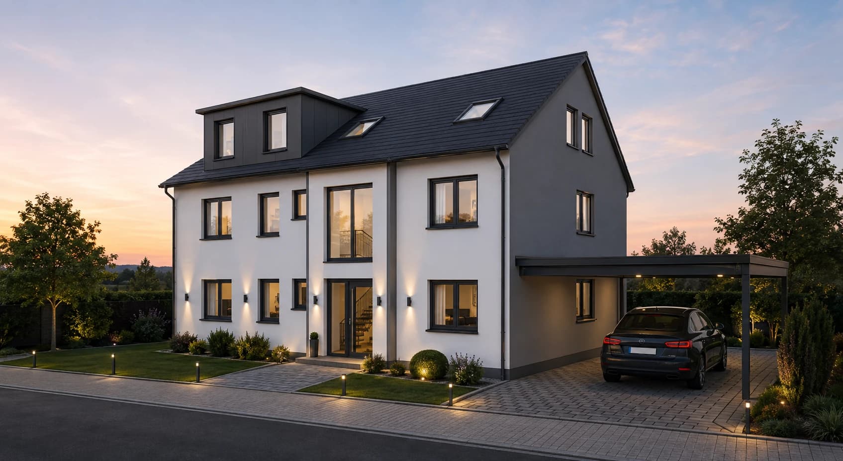 Nutzungsänderung vom EFH zu einem Dreifamilienwohnhaus mit Carport in Erlensee - Rückingen — Außenperspektive 01
